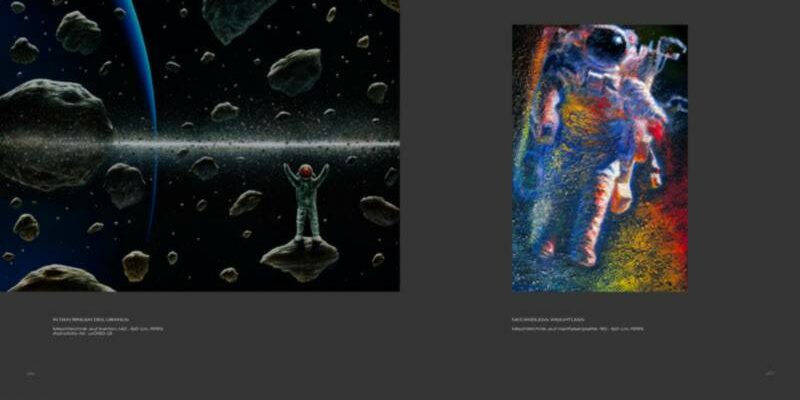 Kapitel "Der Mensch im Weltraum", Seite 36-37 Ralf Schoofs SPACE ART Buch, Seite 36-37