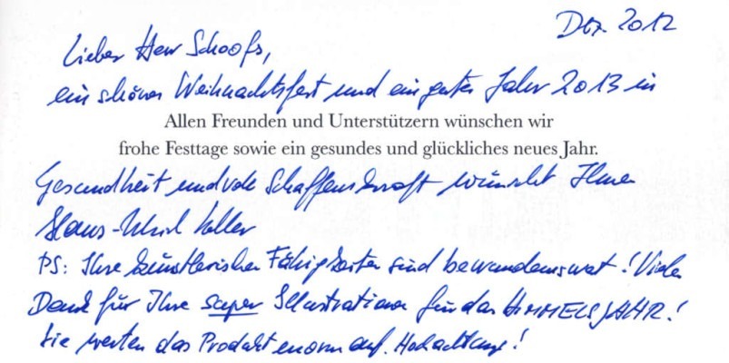 Weihnachtskarte Hans-Ulrich Keller 2012